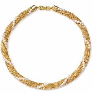 Vintage Givenchy Gold Mesh Faux Pearl Choker Necklace 16” Designer Statement
